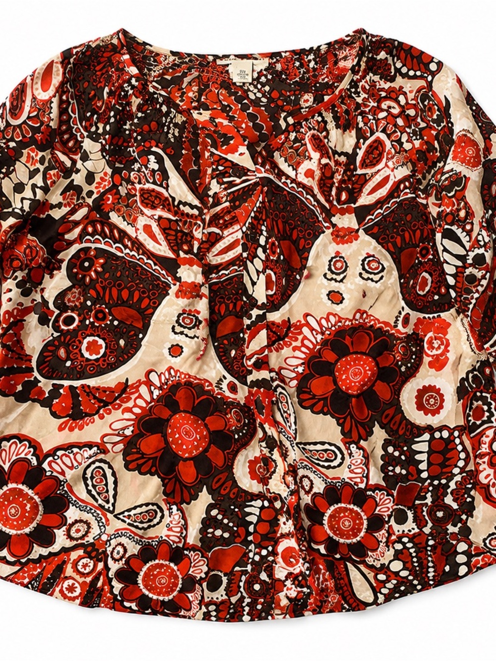 Banana Republic Red, Black & Cream Paisley Button-Front Top